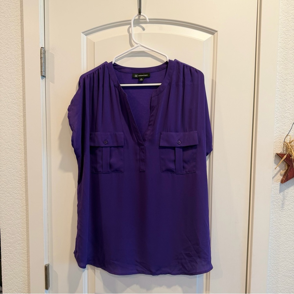 INC International Concepts Violet Split-Neck Blouse